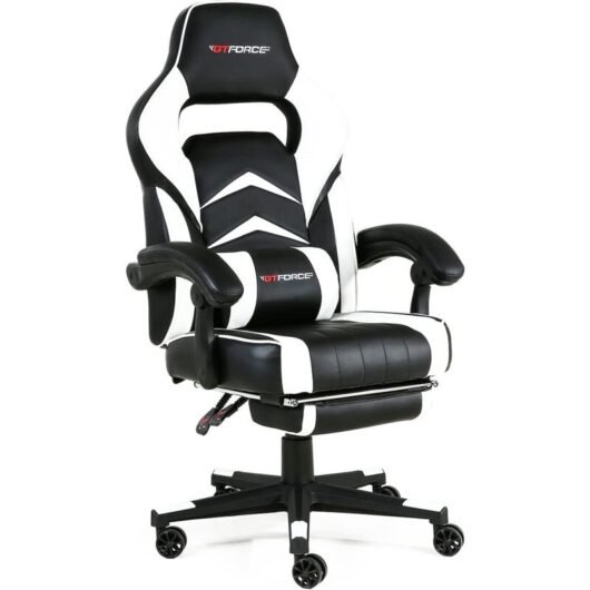 Turbo white leather racing sports office chair in black and blue - Gtforce