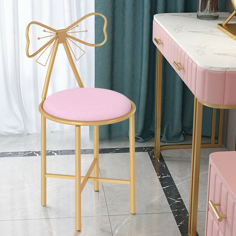 Unho - Butterfly Backrest Chair Soft Cushion Lounge Makeup Dresser Chairs with Gold Frame, Pink