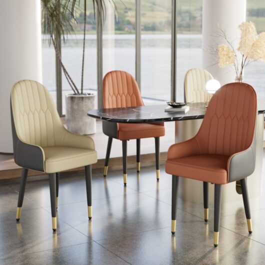 Unho - Set of 2 pu Leather Upholstered Dining Chairs Modern Design, Creamy White