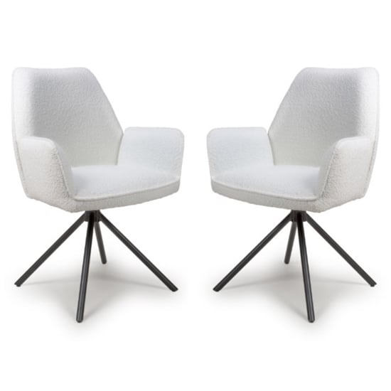 Utica Ivory Boucle Carver Snuggly Fabric Dining Chairs In Pair