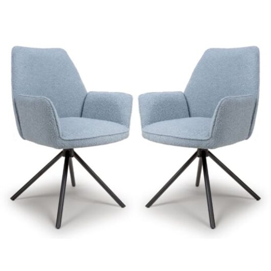 Utica Light Blue Boucle Carver Fabric Dining Chairs In Pair