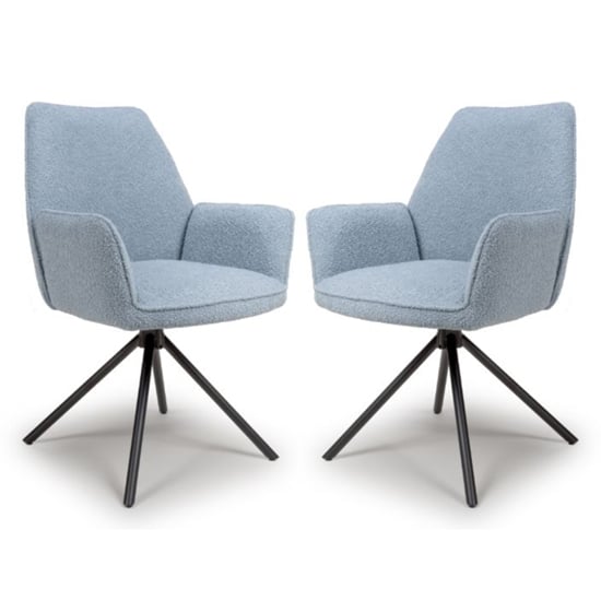 Utica Light Blue Boucle Carver Fabric Dining Chairs In Pair