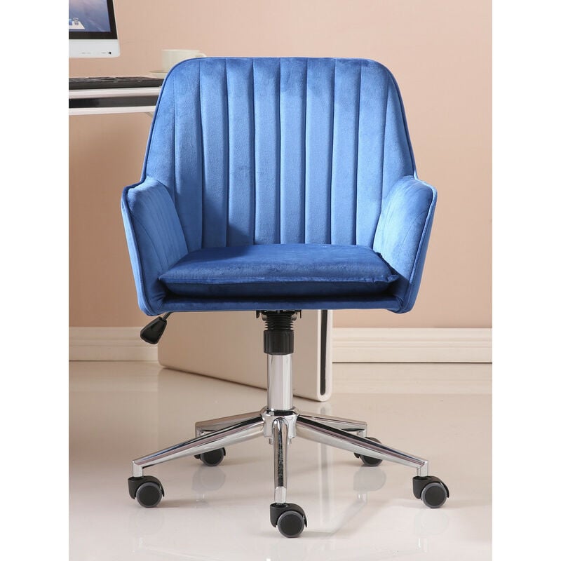 Velvet Desk Office Chair Swivel Chair with Chrome Base in Blue