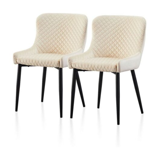 Velvet Dining Chairs,2x Upholstered Kitchen Leisure Chairs with Metal Legs Accent Chair, Cream