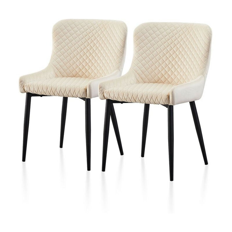 Velvet Dining Chairs,2x Upholstered Kitchen Leisure Chairs with Metal Legs Accent Chair, Cream