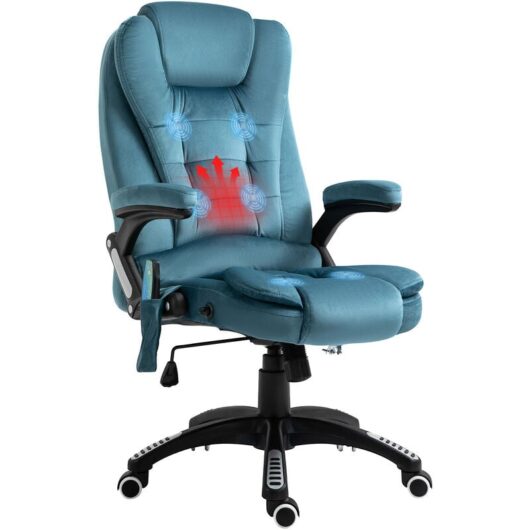 Velvet Executive Reclining Chair w/ Heating Massage Points Relaxing Headrest Blue - Vinsetto