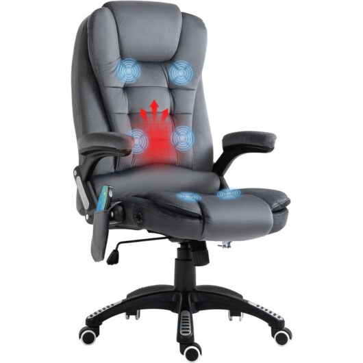 Velvet Executive Reclining Chair w/ Heating Massage Points Relaxing Headrest Grey - Vinsetto