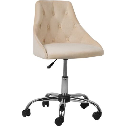 Velvet Office Chair Tufted Upholstery Adjustable Height Chrome Beige Parrish