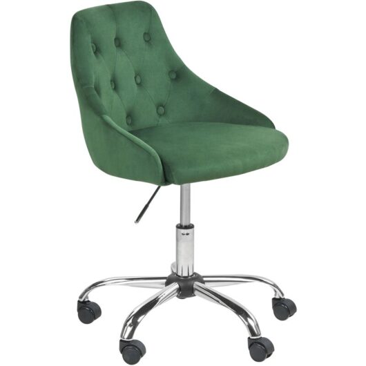 Velvet Office Chair Tufted Upholstery Adjustable Height Chrome Emerlad Green Parrish