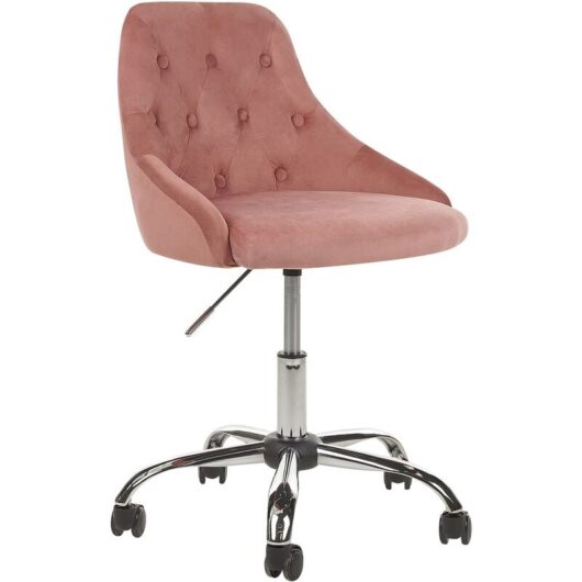 Velvet Office Chair Tufted Upholstery Adjustable Height Chrome Pink Parrish