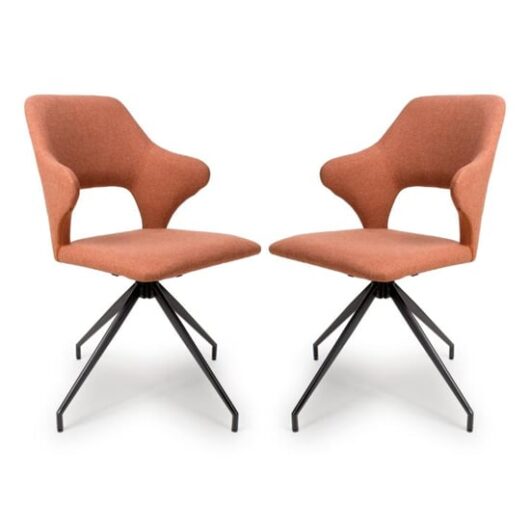 Vercelli Swivel Brick Fabric Dining Chairs In Pair