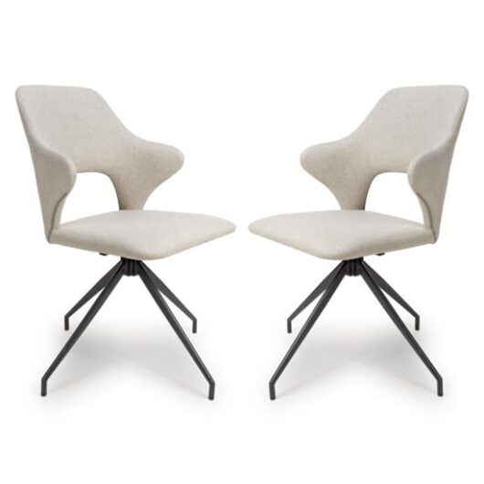 Vercelli Swivel Natural Fabric Dining Chairs In Pair