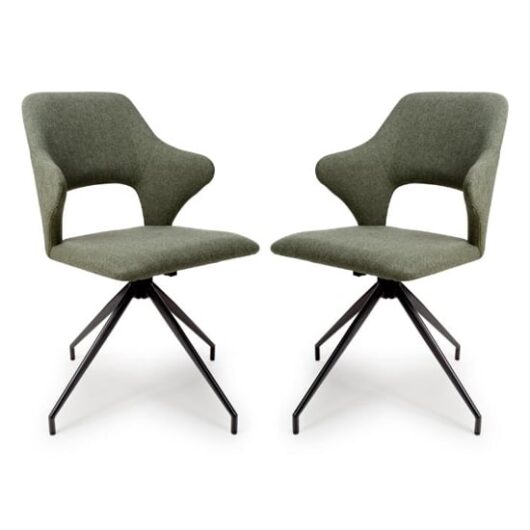 Vercelli Swivel Sage Fabric Dining Chairs In Pair