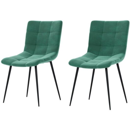 Vida Designs Richton Set Of 2 Upholstered Velvet Fabric Dining Chairs, Green