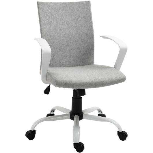 Vinsetto Home Office Linen Chair Swivel Computer Desk Task Chair Light Grey