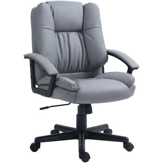 Vinsetto - Swivel Executive Office Chair Mid Back pu Leather Chair w/ Arm Light Grey