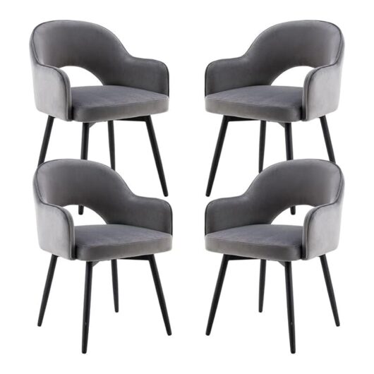 Wahson Office Chairs - Dining Chairs Set of 4 in Velvet Swivel Kitchen Corner Chairs with Armrest Leisure Side Chairs for Dining Living Room, Grey,