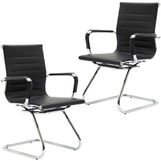 Wahson Office Chairs - Meeting Office Chairs Set of 2 Desk Chair in pu Leather Reception Chairs Conference Chairs Cantilever for Boardroom, Black