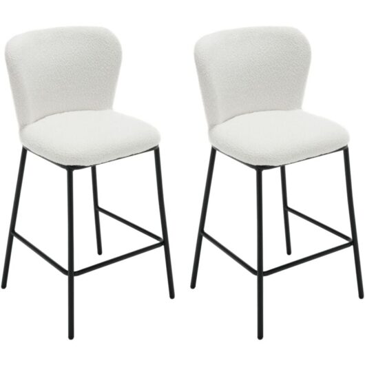Wahson Office Chairs - Modern Bar Stools Set of 2 in Faux Fur Armless Kitchen Counter Chairs with Comfy Backrest Breakfast Bar Chairs for Home Bar