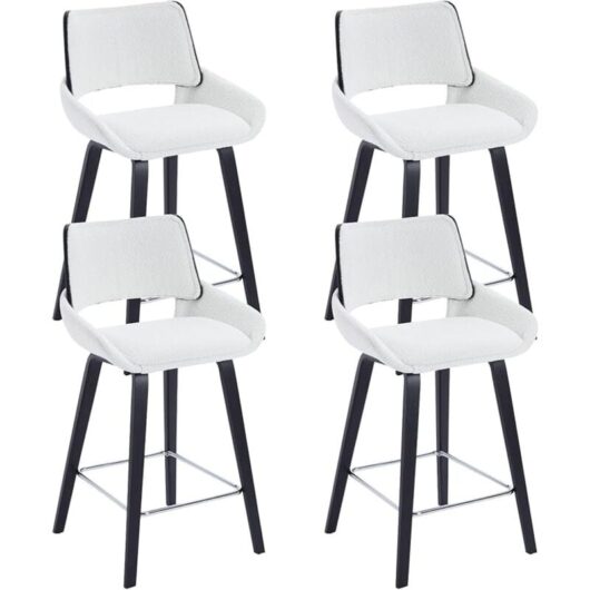 Wahson Office Chairs - Modern Bar Stools Set of 4 Upholstered in Sherpa Fabric Bar Chairs with Black Legs Breakfast Counter Stools for Home Pub