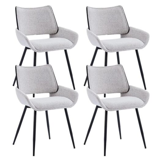 Wahson Office Chairs - Modern Dining Chairs Set of 4 in Chenille Fabric Upholstered Corner Chairs with Black Metal Legs for Kitchen Restaurant, Grey,