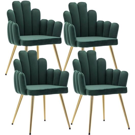 Wahson Office Chairs - Set of 4 Dining Chairs Velvet Kitchen Chairs with Armrests Side Chairs with Metal Legs for Dining and Living Room, Green
