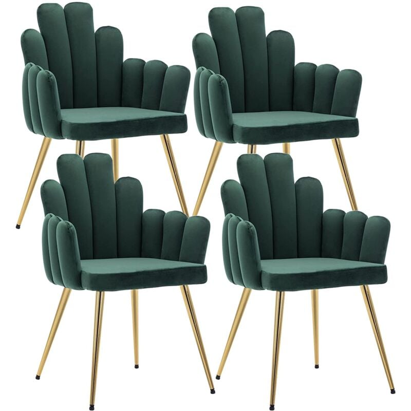 Wahson Office Chairs - Set of 4 Dining Chairs Velvet Kitchen Chairs with Armrests Side Chairs with Metal Legs for Dining and Living Room, Green