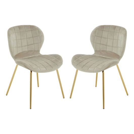 Warden Mink Velvet Dining Chairs With Gold Legs In A Pair