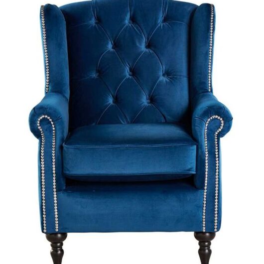 Wing Back Buttoned Chair Malta Navy Blue