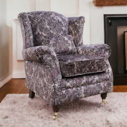 Wing Chair Fireside High Back Armchair Chaucer Aubergine Velvet