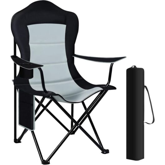 Woltu - 1x Camping Chair Folding Portable Chair, Black+Light Gray
