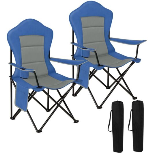 Woltu - 2x Camping Chair Folding Portable Chair, Blue+Grey