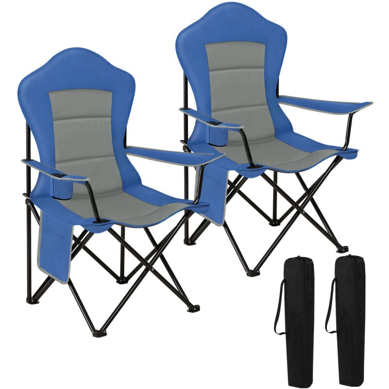 Woltu - 2x Camping Chair Folding Portable Chair, Blue+Grey