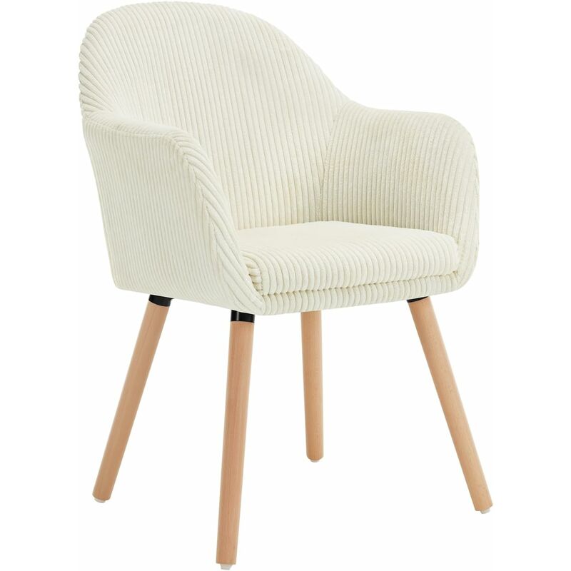 1x Corduroy Dining Chairs Accent Chair Armchair with Solid Wood Legs Living Room Cream - Woltu
