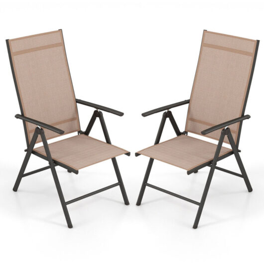 2 Pcs Patio Folding Dining Chairs Adjustable Outdoor Reclining Chairs w/Armrests