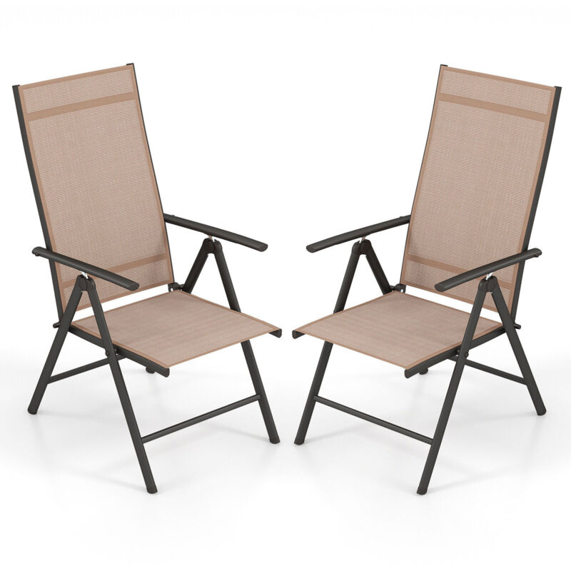 2 Pcs Patio Folding Dining Chairs Adjustable Outdoor Reclining Chairs w/Armrests