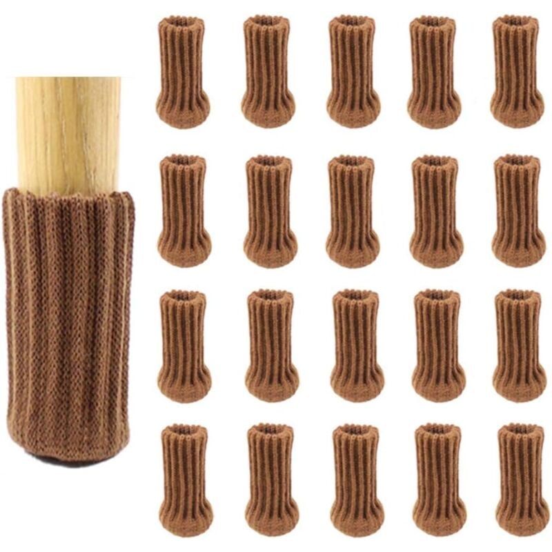 24 Pack Chair Socks, Brown, Thick Double Knit Chair Leg Caps, Non-Slip Feet, Floor Protector