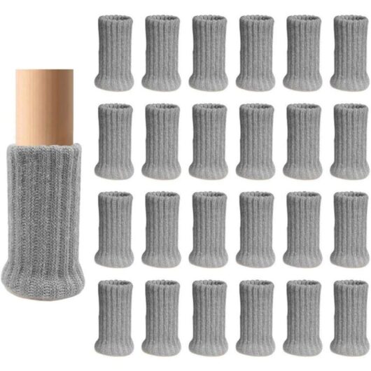 24 Pack Chair Socks,Grey,Thick Double Knit Chair Leg Caps,Non Slip Feet Protector,Protect Floor