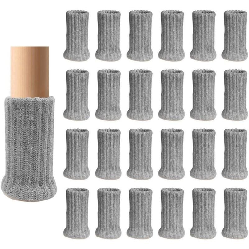 24 Pack Chair Socks,Grey,Thick Double Knit Chair Leg Caps,Non Slip Feet Protector,Protect Floor
