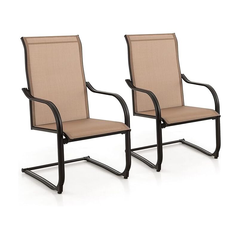 2PCS Outdoor Dining Chairs Patio C-Spring Motion w/ Cozy & Breathable Seat Fabric