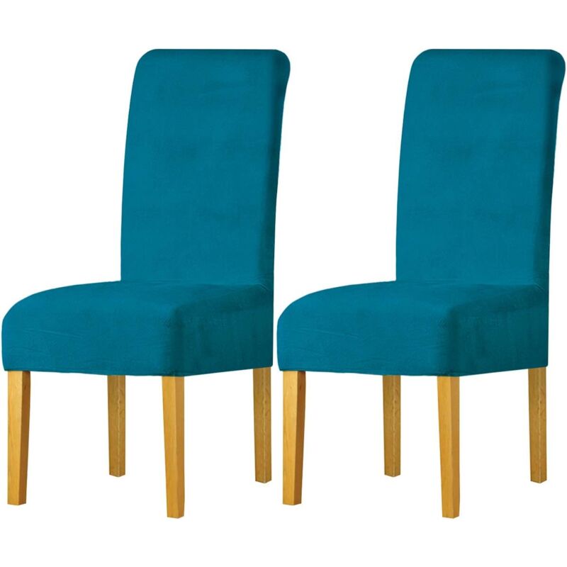 2Pcs Stretch Spandex Velvet Chair Cover with Elastic Band Large Velvet Dining Chair Slipcovers for Women Restaurant Hotel Party Banquet Blue