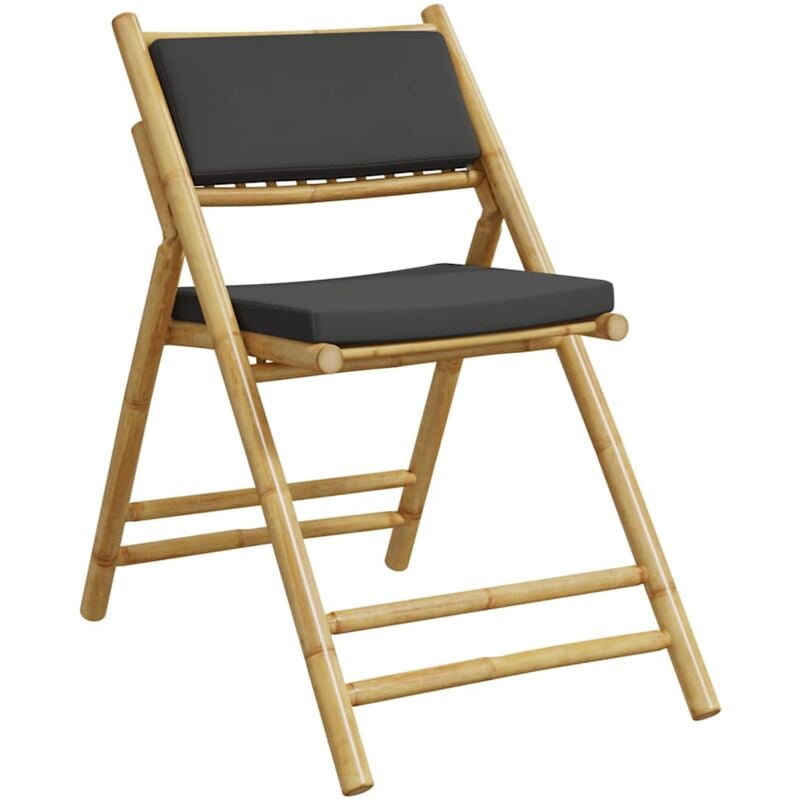 4 Piece Folding Bistro Chairs with Dark Grey Cushions Bamboo Vidaxl