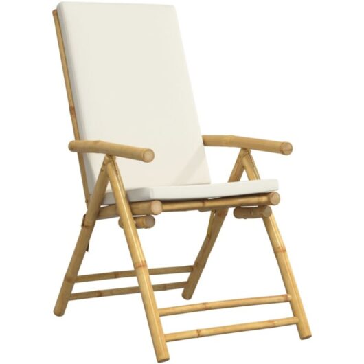 4 Piece Folding Reclining Chairs with Cream White Cushions Bamboo Vidaxl