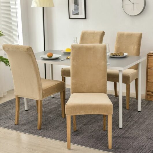4pcs Velvet Chair Cover, Stretch Spandex with Elastic Band, Large Velvet Lady Dining Chair for Restaurant Hotel Party Banquet New Beige