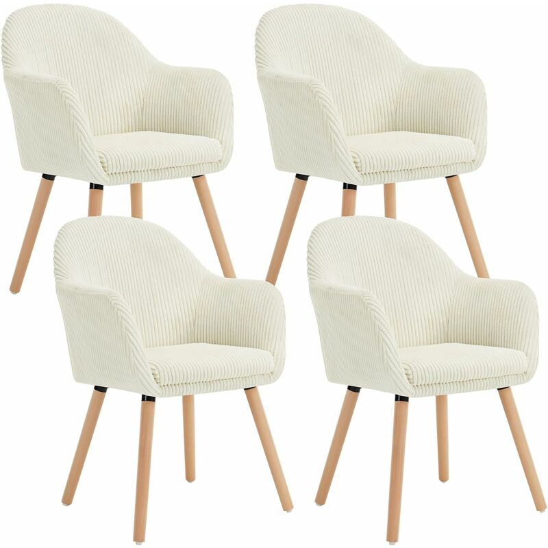 4x Corduroy Dining Chairs Accent Chair Armchair with Solid Wood Legs Living Room Cream - Woltu