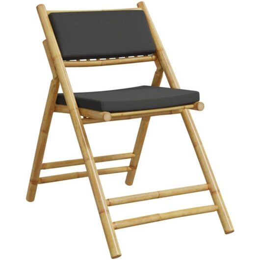 6 Piece Folding Bistro Chairs with Dark Grey Cushions Bamboo Vidaxl