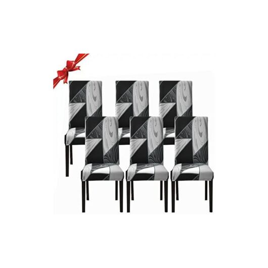 6 Pieces Stretch Chair Covers (Black Geometry), Universal Washable, Easy to Clean Chair Cover for Dining Room Hotel Restaurant Decor