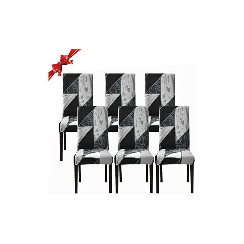 6 Pieces Stretch Chair Covers (Black Geometry), Universal Washable, Easy to Clean Chair Cover for Dining Room Hotel Restaurant Decor