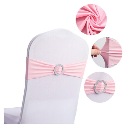 60Pcs Stretch Spandex Chair Sashes with Slide Buckle for Wedding, Spandex Chair Cover Bands for Folding Chairs, Banquet Decorations, Pink