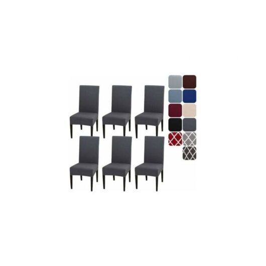 6pcs Grey Chair Cover Set, One Piece Chair Cover, Solid Color, Simple, for Home, Hotel, Chair Cover - Elastic